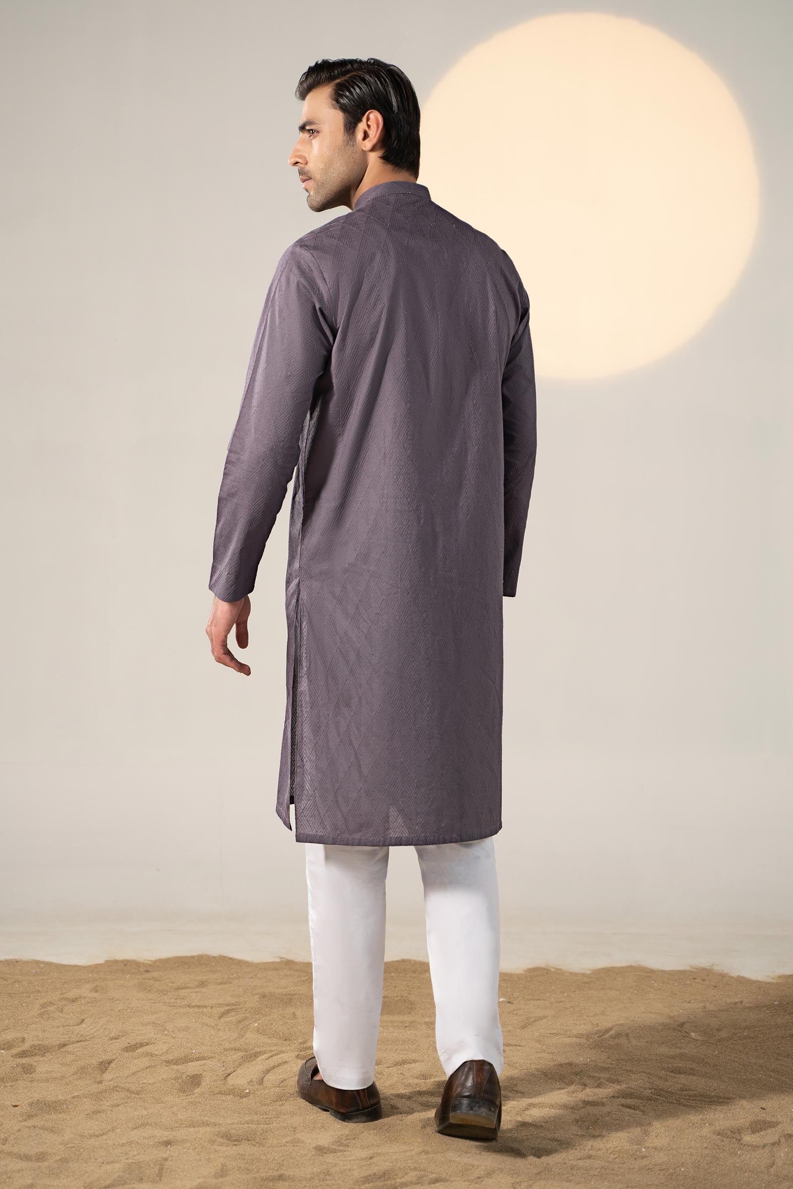 Graphite Embroidered Cotton Kurta (2-Piece) - Image 6