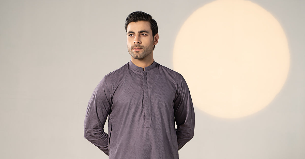 Graphite Embroidered Cotton Kurta (2-Piece) - Image 7