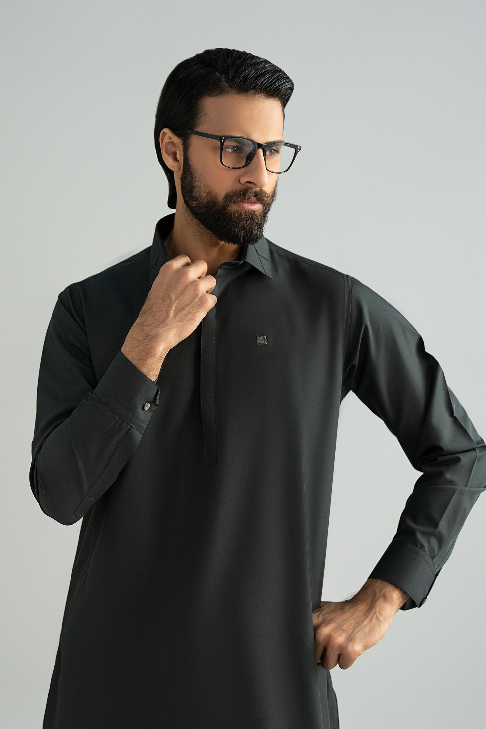 Graphite Cut-and-Sew Blended Kurta Shalwar (2-Piece) - Image 3