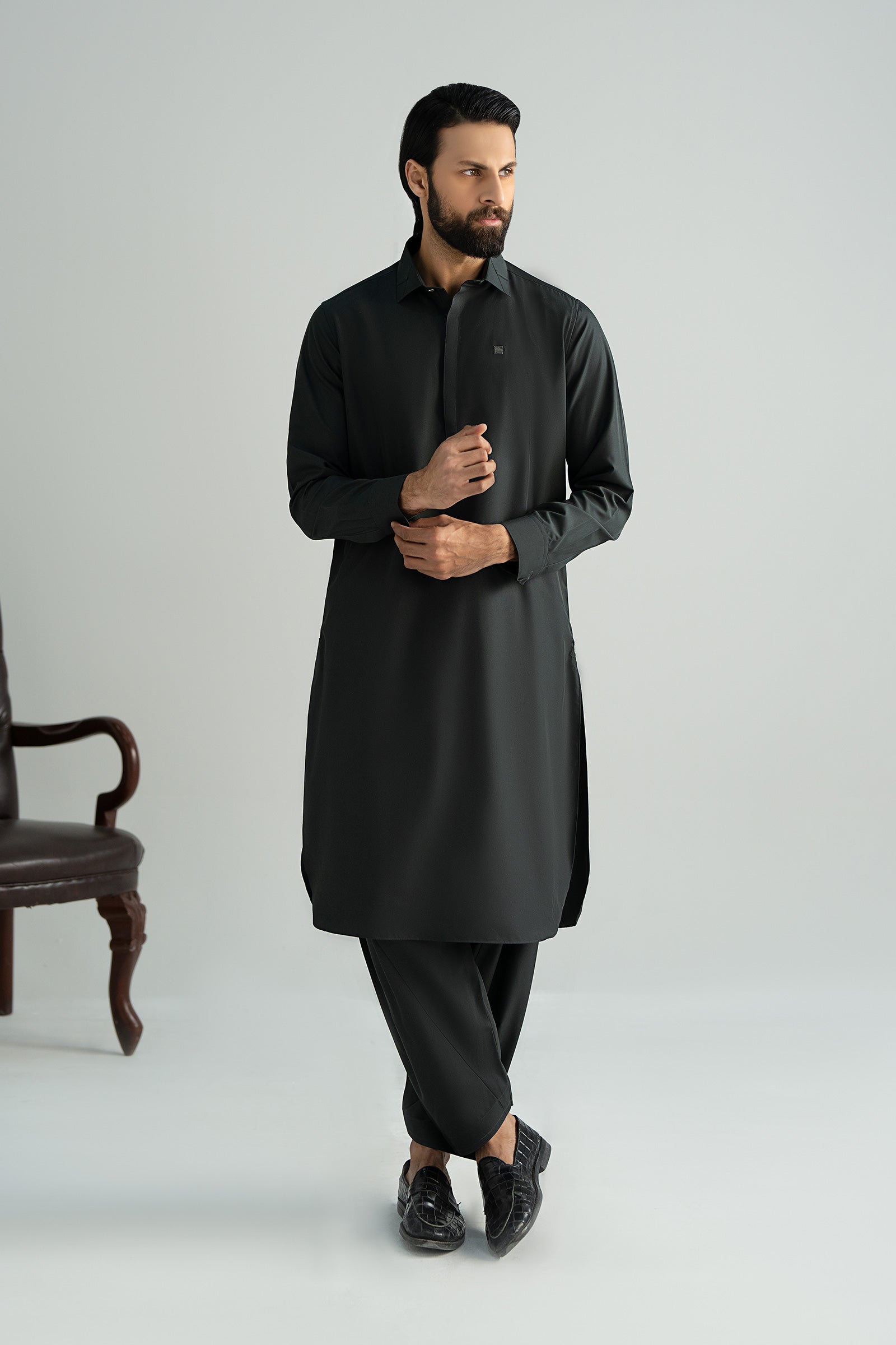 Graphite Cut-and-Sew Blended Kurta Shalwar (2-Piece) - Image 5