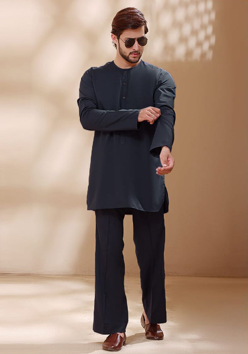 Stone Gray Embroidered Poly Viscose Shalwar Kameez (2-Piece) - Image 2