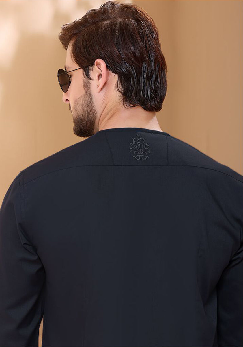 Stone Gray Embroidered Poly Viscose Shalwar Kameez (2-Piece) - Image 4