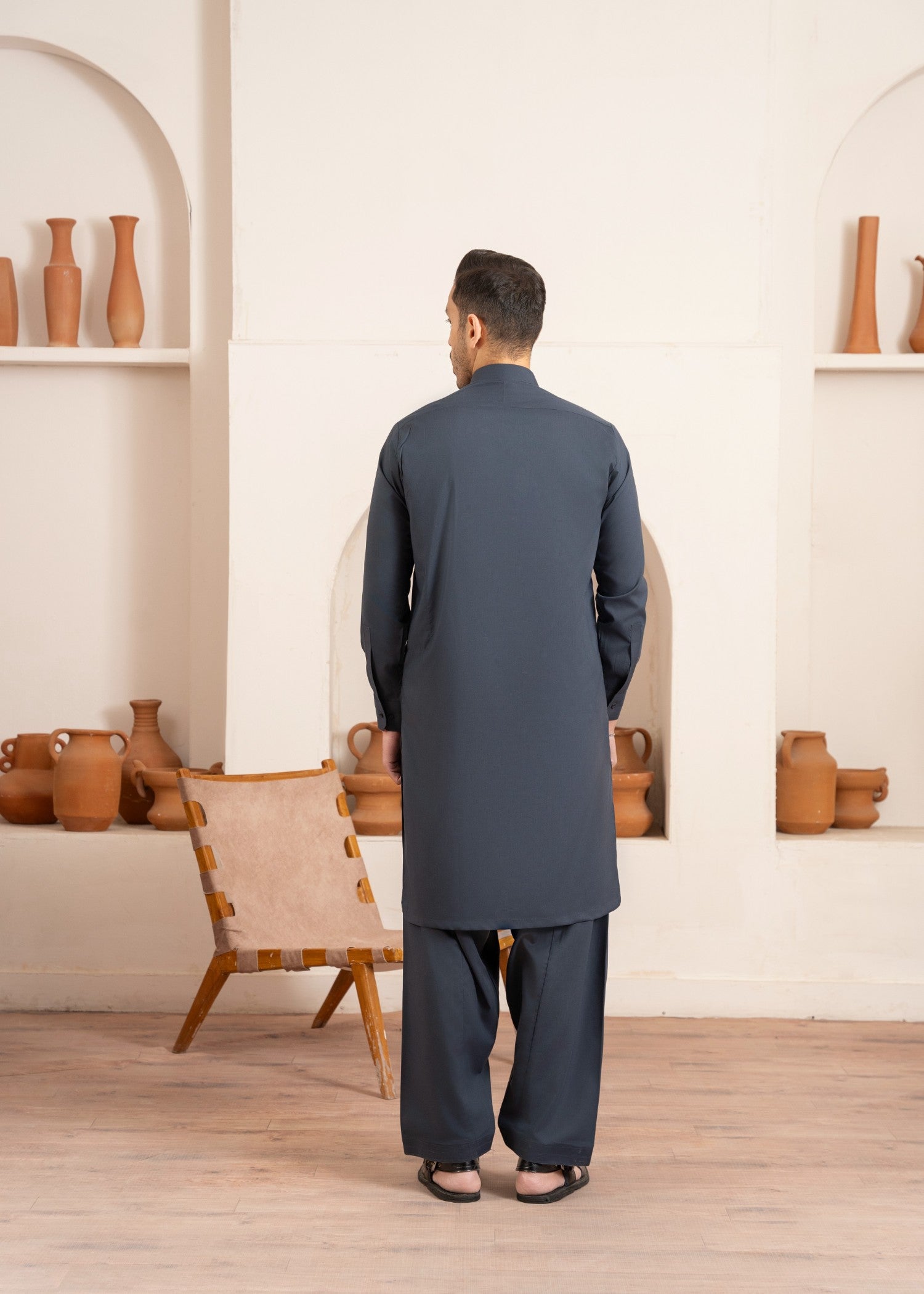 Graphite Wash & Wear Shalwar Kameez (2-Piece) - Image 2