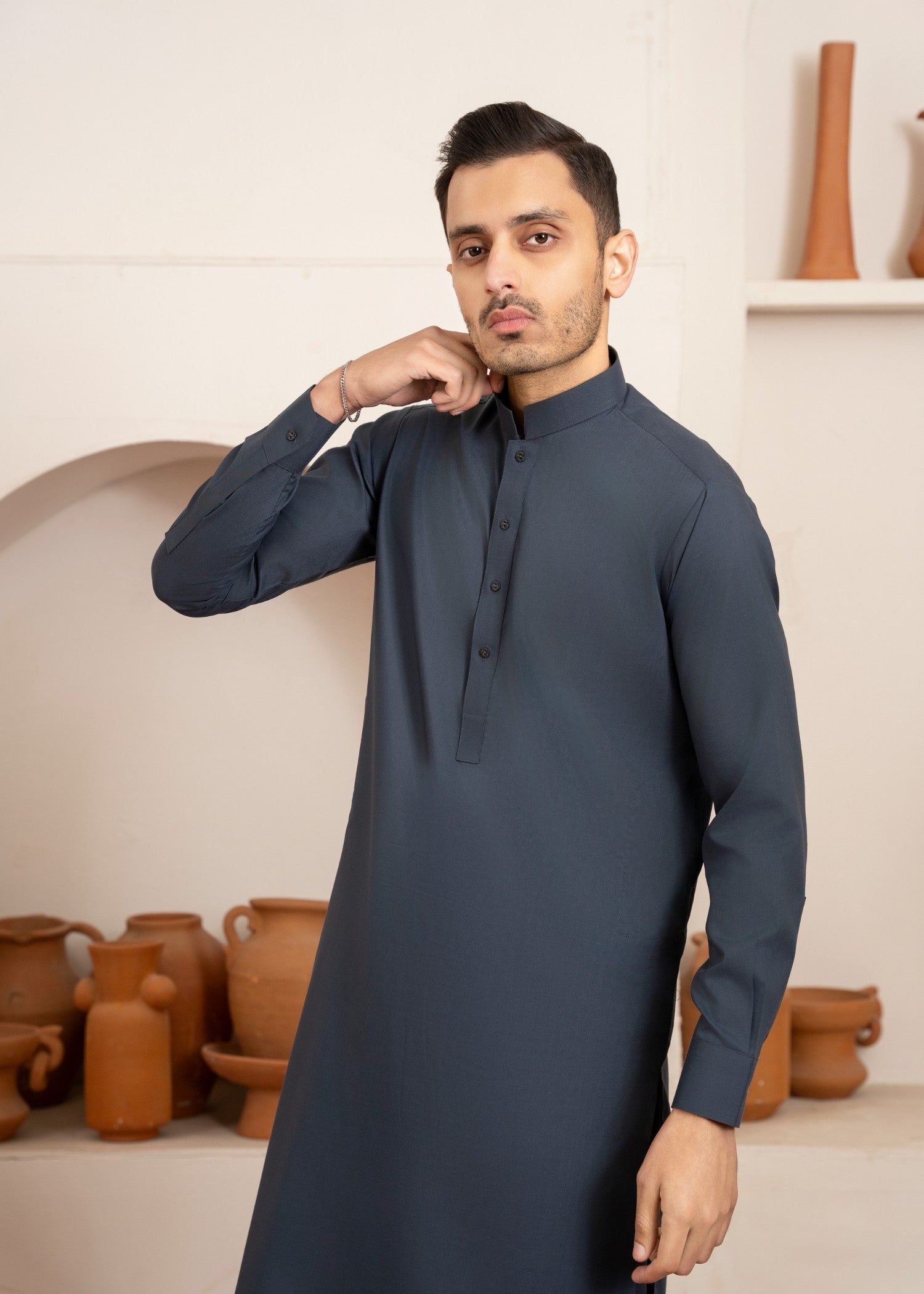 Graphite Wash & Wear Shalwar Kameez (2-Piece) - Image 3
