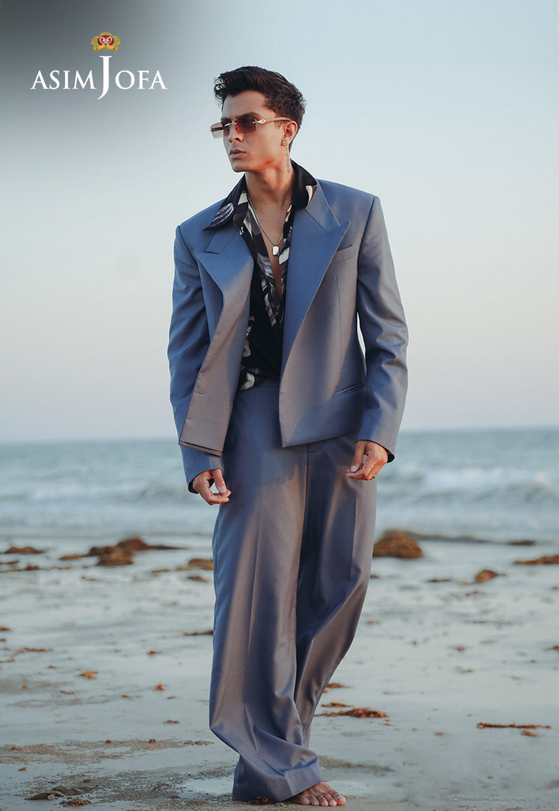 Grayish Blue Suiting Fabric Double-Breasted Suit (2-Piece) - Image 1