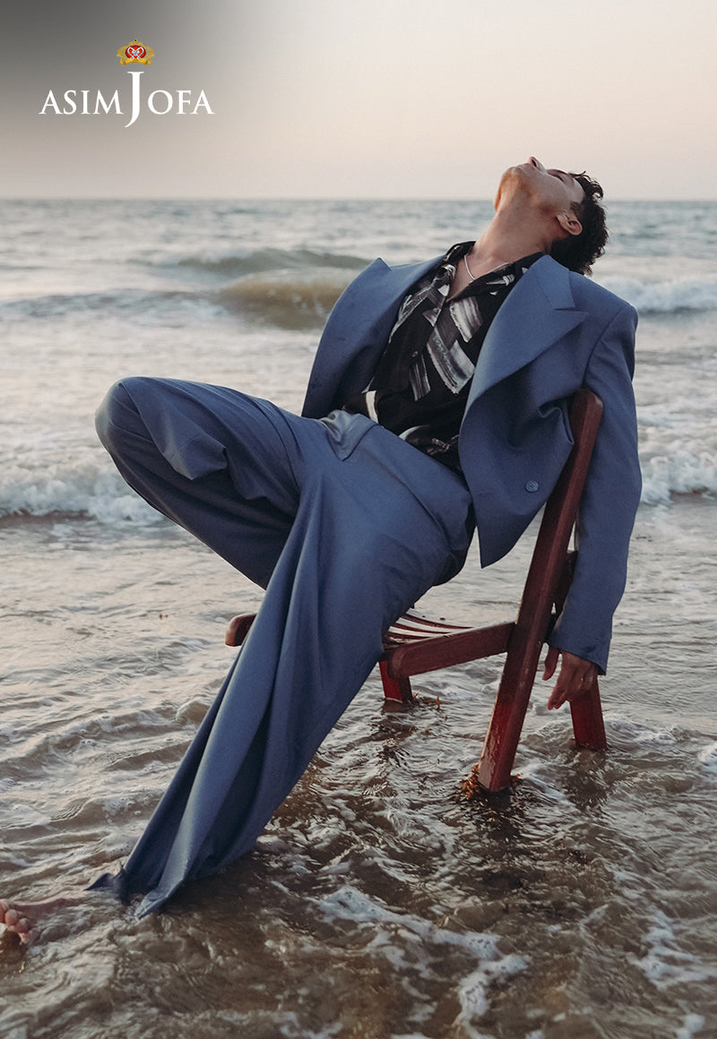 Grayish Blue Suiting Fabric Double-Breasted Suit (2-Piece) - Image 5