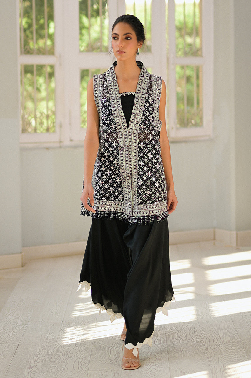 Pakistani Charcoal Handworked Organza Jacket Set (3-Piece) - Image 1