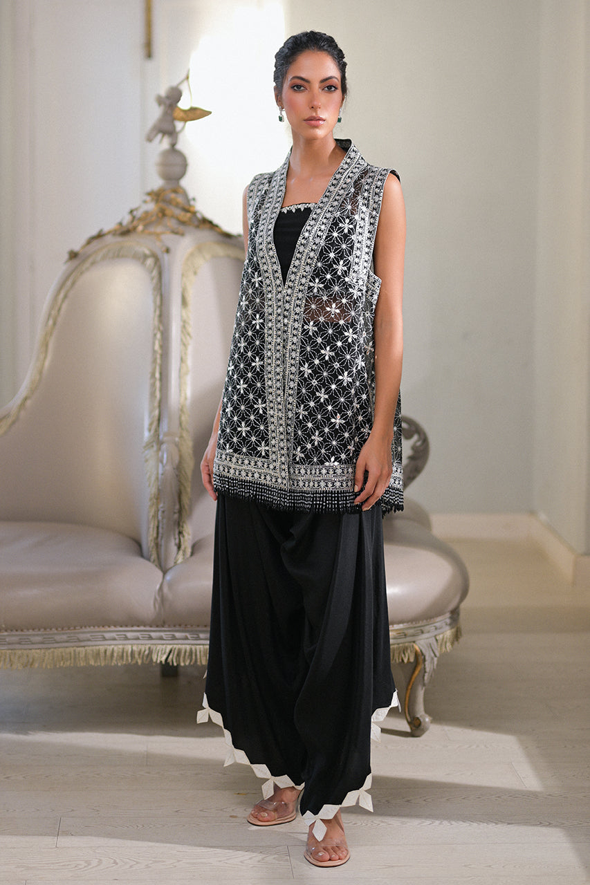 Pakistani Charcoal Handworked Organza Jacket Set (3-Piece) - Image 4