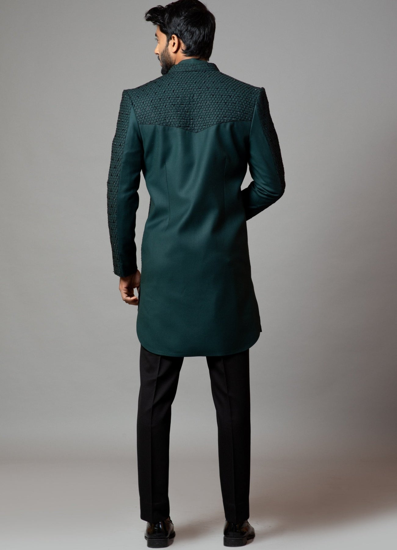 Emerald Green Embroidered Suiting Achkan (3-Piece) - Image 5