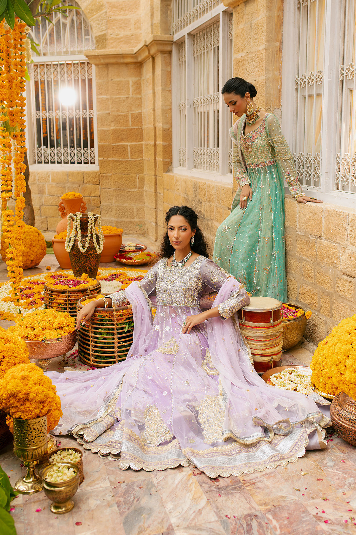 Pakistani Ice Green Zardozi Net Anarkali Dress (2-Piece) - Image 11