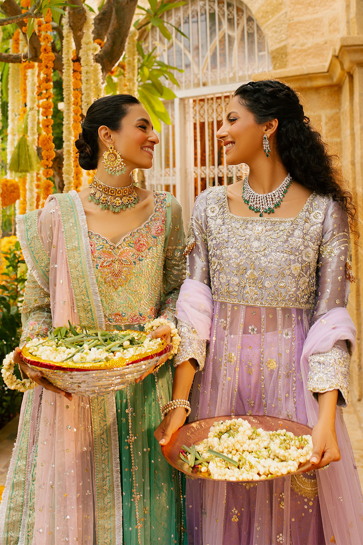 Pakistani Ice Green Zardozi Net Anarkali Dress (2-Piece) - Image 9