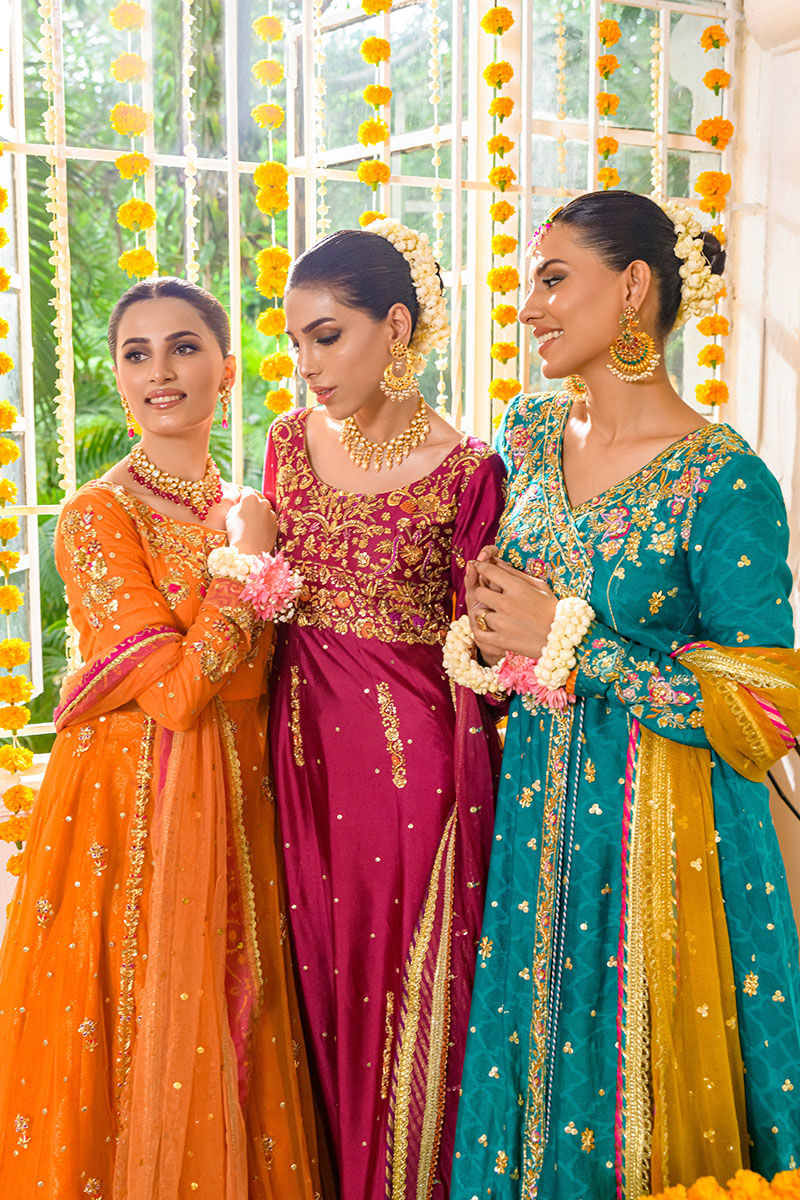 Pakistani Sea Green Embroidered Khadi Net Angrakha (3-Piece) - Image 6