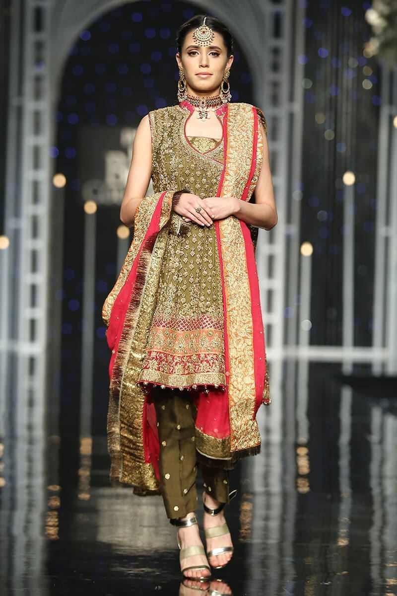 Mehndi Green Embroidered Net Angrakha (3-Piece) - Image 1