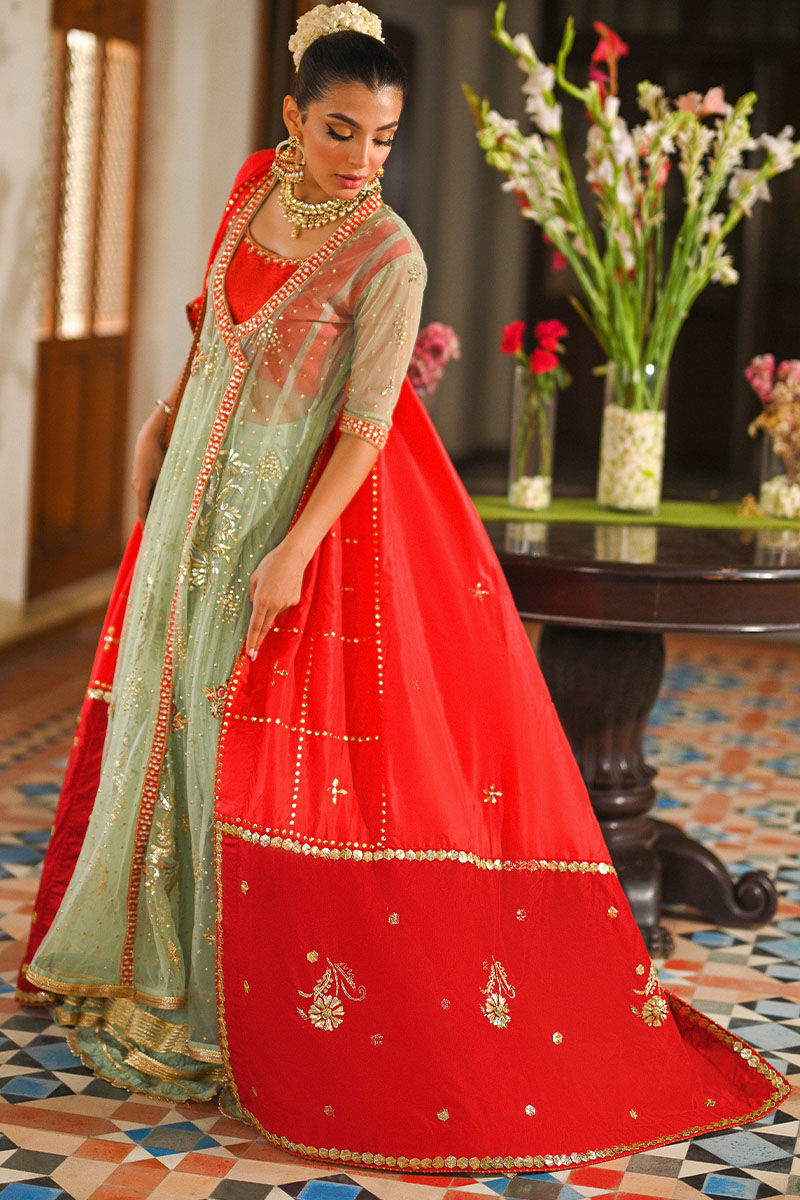 Mint Green Embellished Net & Silk Kalidar Angrakha (3-Piece) - Image 11