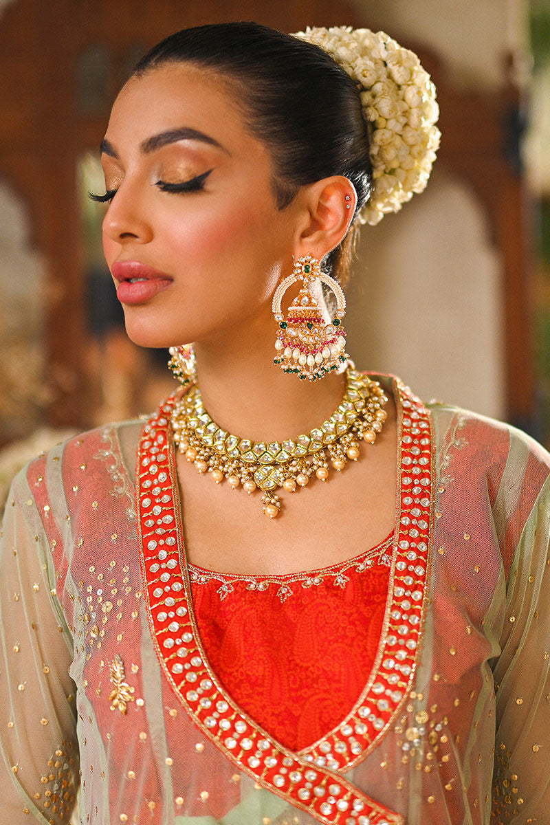 Mint Green Embellished Net & Silk Kalidar Angrakha (3-Piece) - Image 5