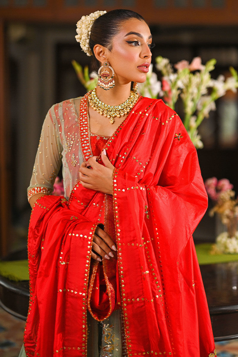 Mint Green Embellished Net & Silk Kalidar Angrakha (3-Piece) - Image 9