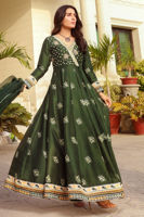 Emerald Embellished Silk-Blend Angarkha Kalidar (3-Piece) - Image 5