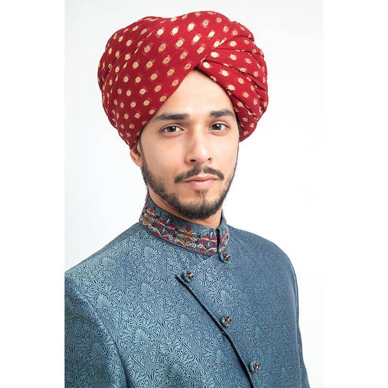 Black and Peppermint Zardozi Brocade Silk Sherwani (3-Piece) - Image 3