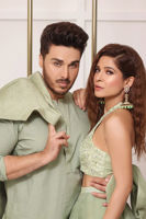 Mint Green Woven Jamawar Achkan Sherwani (3-Piece) - Image 5