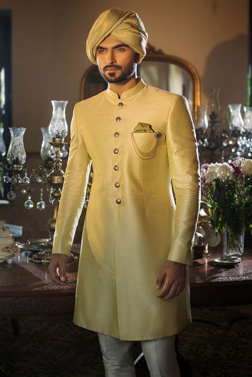 Mint Green Raw Silk Sherwani (3-Piece) - Image 2