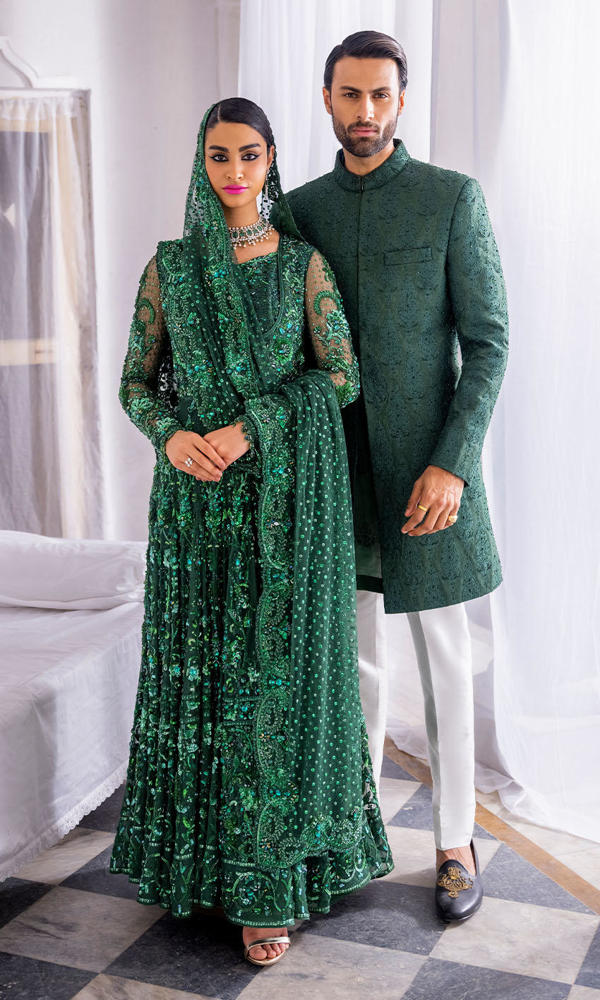 Emerald Dabka Embroidered Silk-Blend Achkan Sherwani (2-Piece) - Image 4