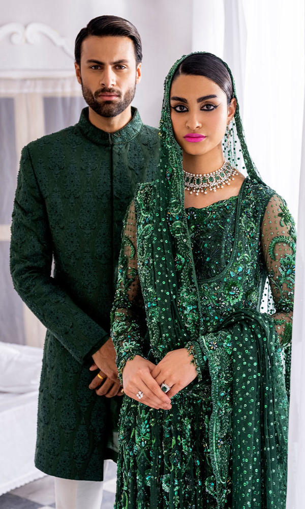 Emerald Dabka Embroidered Silk-Blend Achkan Sherwani (2-Piece) - Image 5