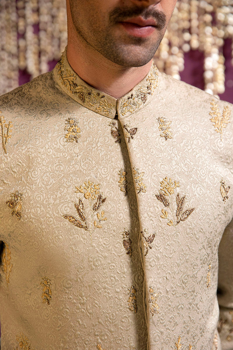 Pistachio Green Embroidered Silk-Blend Sherwani (2-Piece) - Image 1