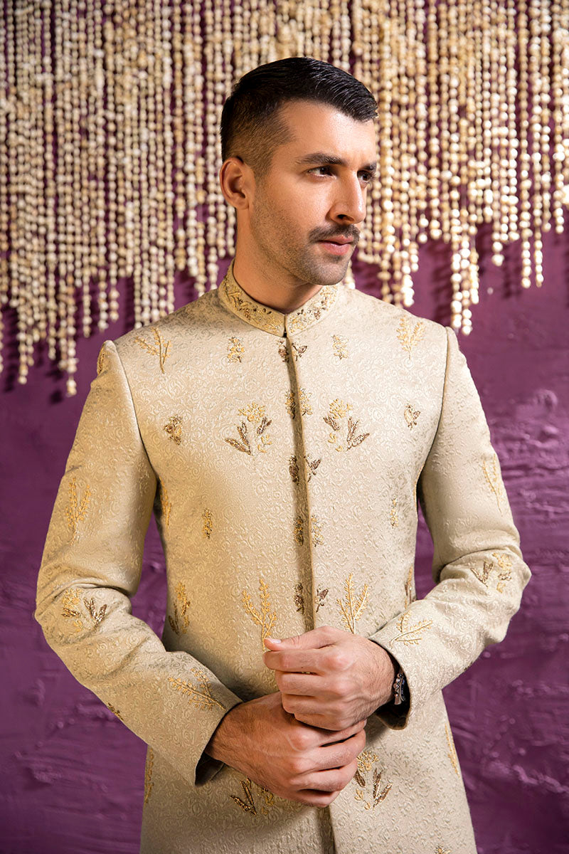 Pistachio Green Embroidered Silk-Blend Sherwani (2-Piece) - Image 3