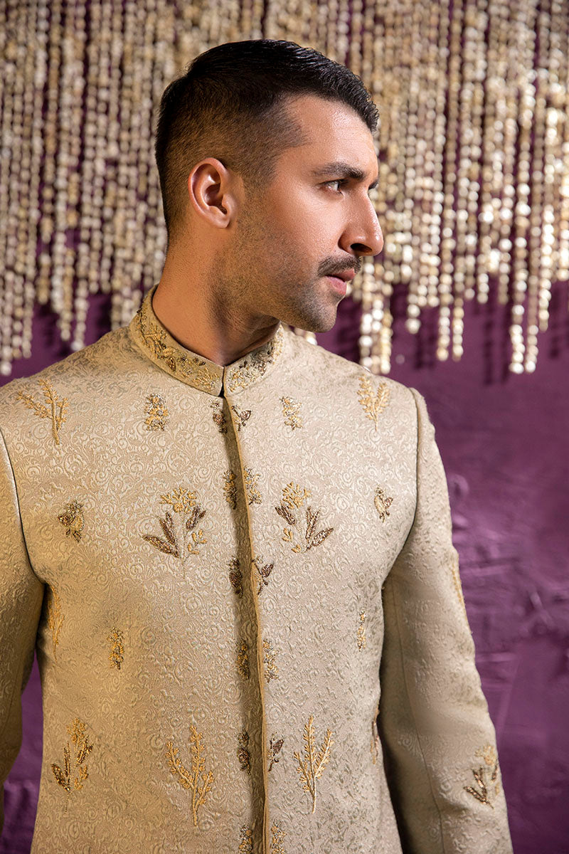 Pistachio Green Embroidered Silk-Blend Sherwani (2-Piece) - Image 4