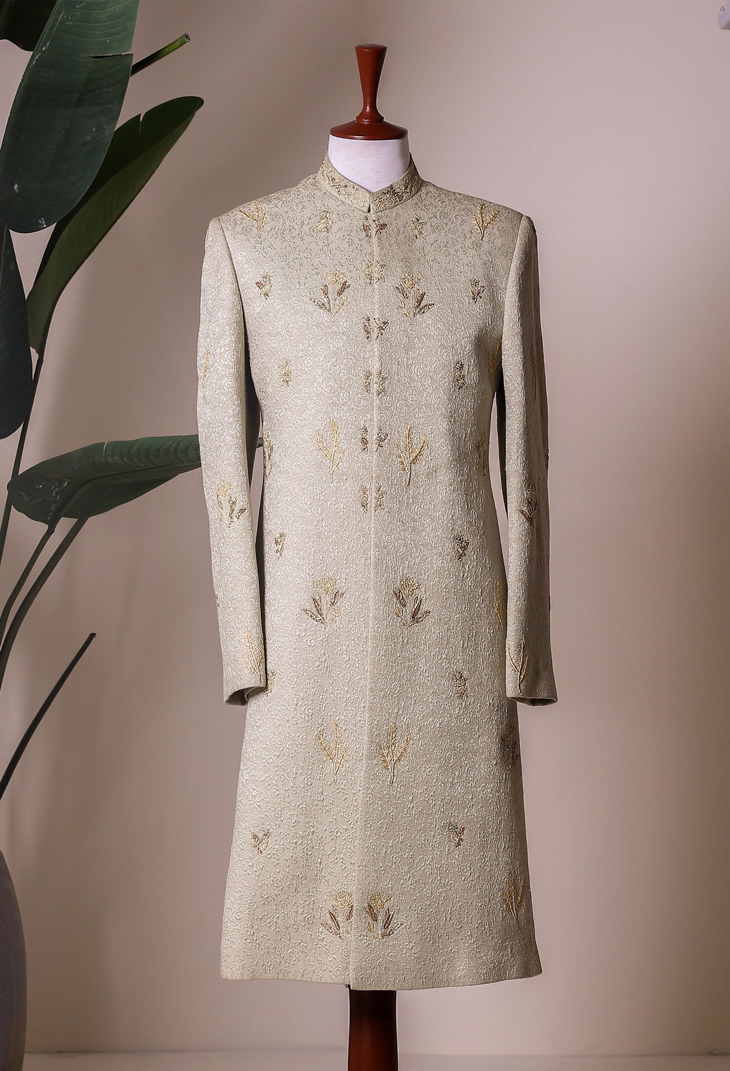 Pistachio Green Embroidered Silk-Blend Sherwani (2-Piece) - Image 5