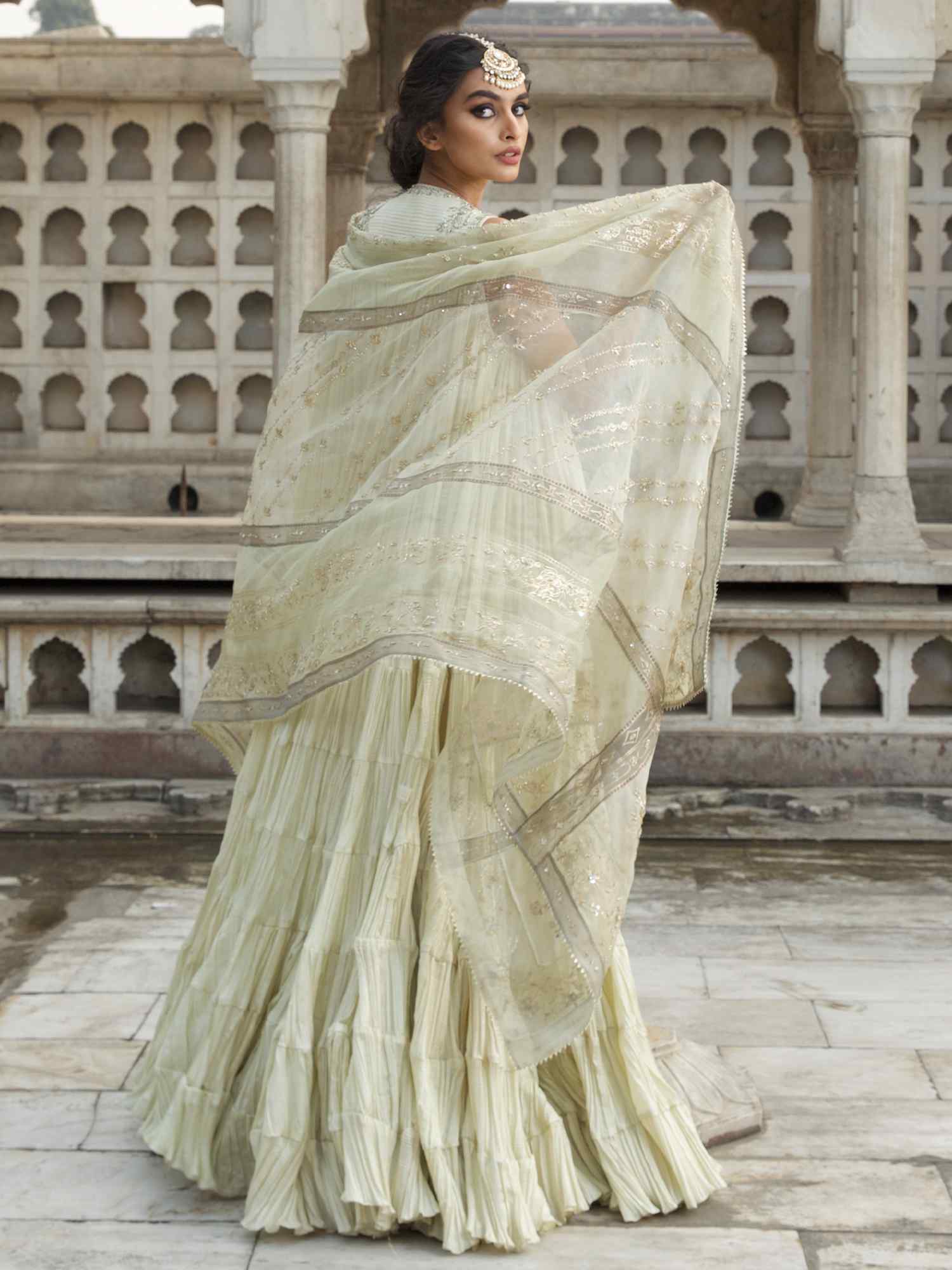 Pakistani Sage Zardozi Crushed Silk Anarkali (2-Piece) - Image 2