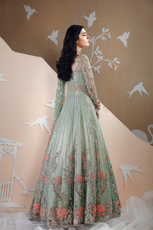 Mint Green Embroidered Net Anarkali Gown (2-Piece) - Image 2