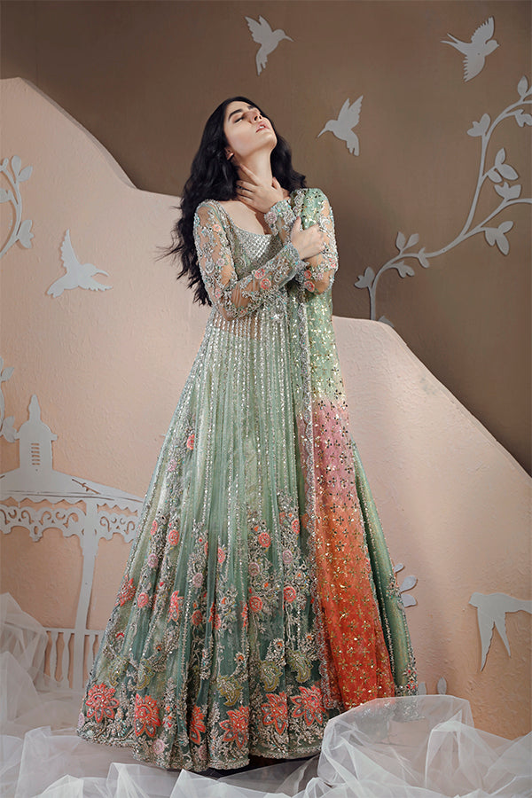 Mint Green Embroidered Net Anarkali Gown (2-Piece) - Image 3