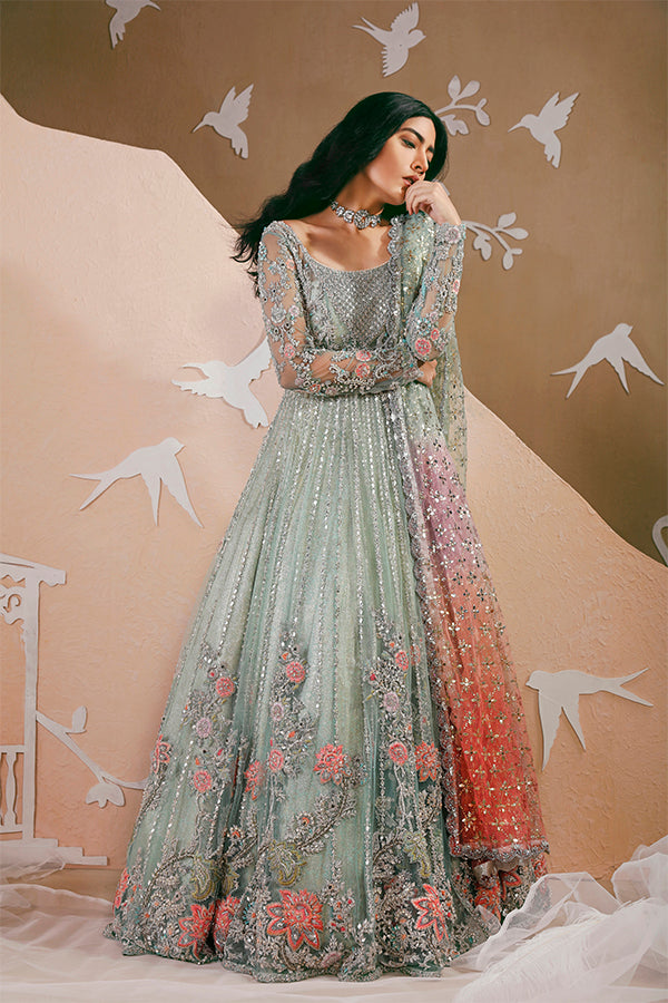 Mint Green Embroidered Net Anarkali Gown (2-Piece) - Image 4