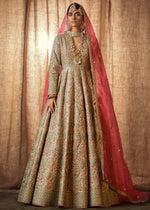 Sage Green Embroidered Silk-Blend Anarkali Gown (2-Piece) - Image 3