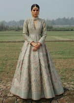 Sage Green Embroidered Silk-Blend Anarkali Gown (2-Piece) - Image 4