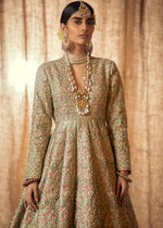 Sage Green Embroidered Silk-Blend Anarkali Gown (2-Piece) - Image 7