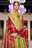 Green Gota Zardozi Jacquard Anarkali Dress (3-Piece) - Image 3