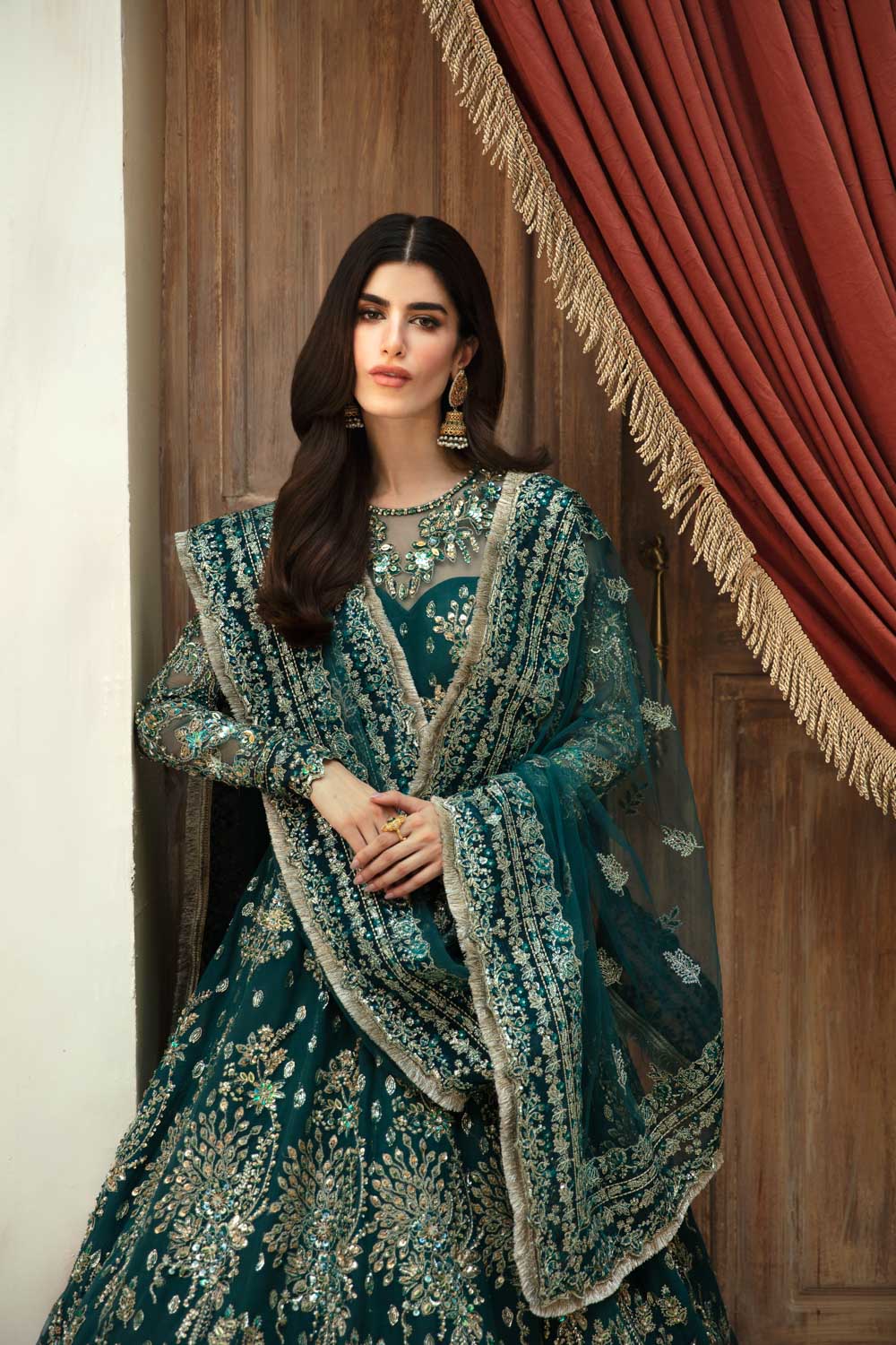 Pakistani Emerald Hand-Embellished Net Organza Anarkali (2-Piece) - Image 3