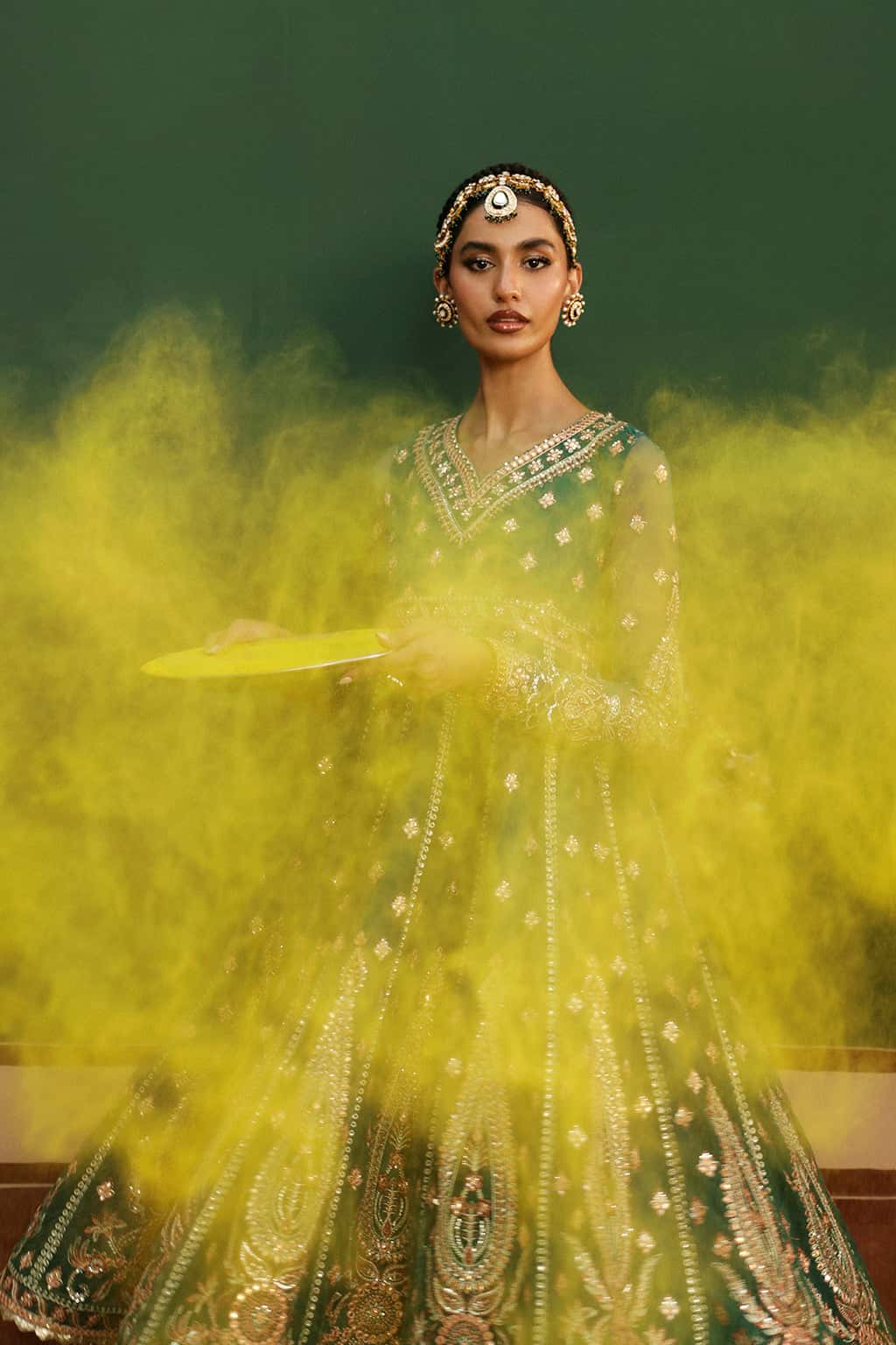 Deep Green Embroidered Net & Organza Anarkali (3-Piece) - Image 7