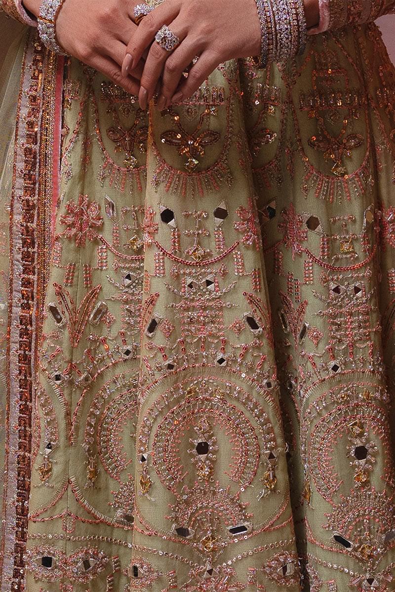 Apple Green Embroidered Pure Organza Anarkali (3-Piece) - Image 10