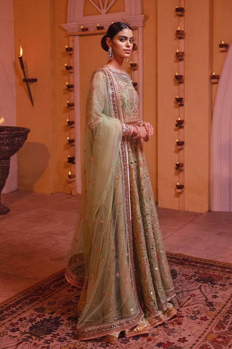 Apple Green Embroidered Pure Organza Anarkali (3-Piece) - Image 5