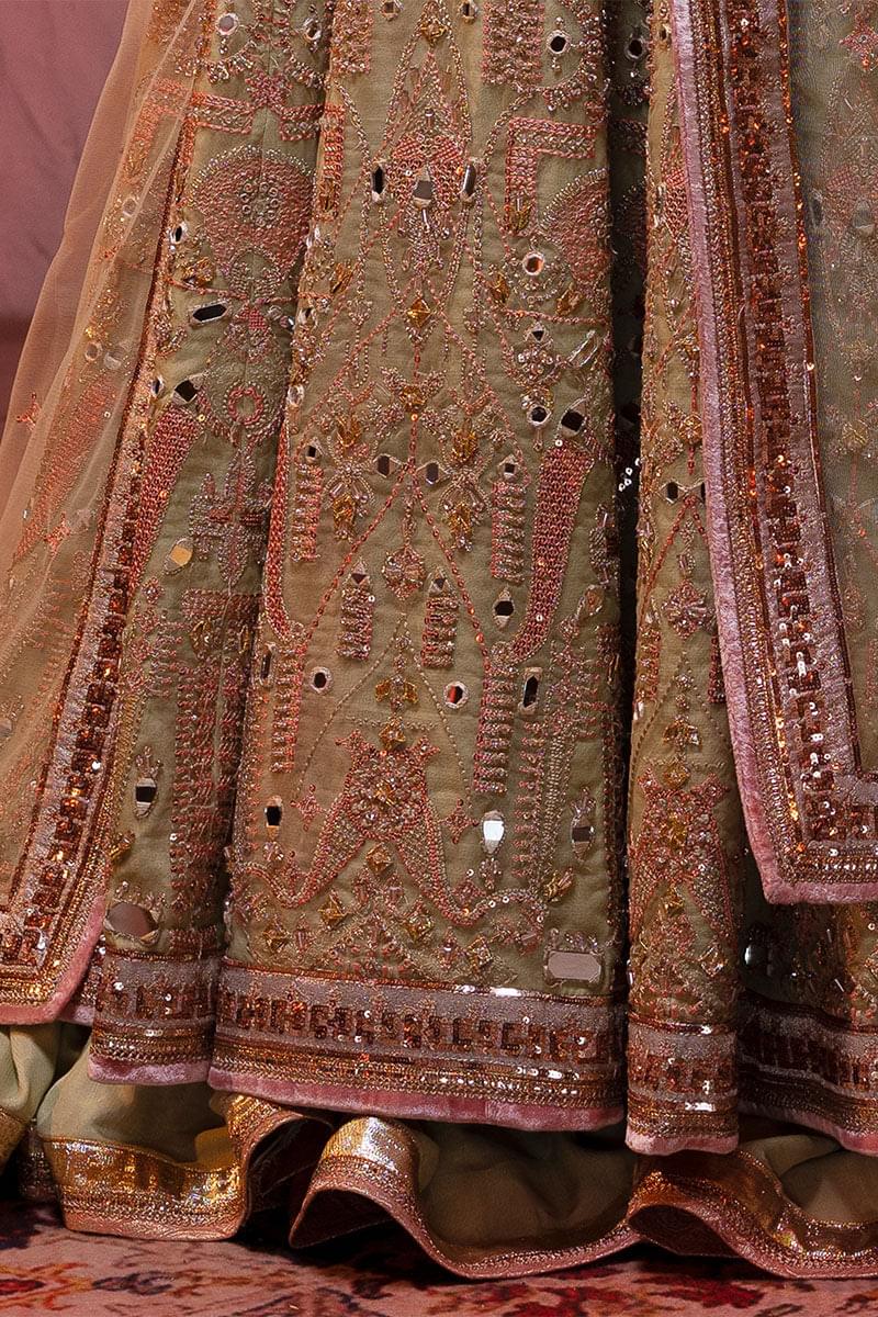 Apple Green Embroidered Pure Organza Anarkali (3-Piece) - Image 9