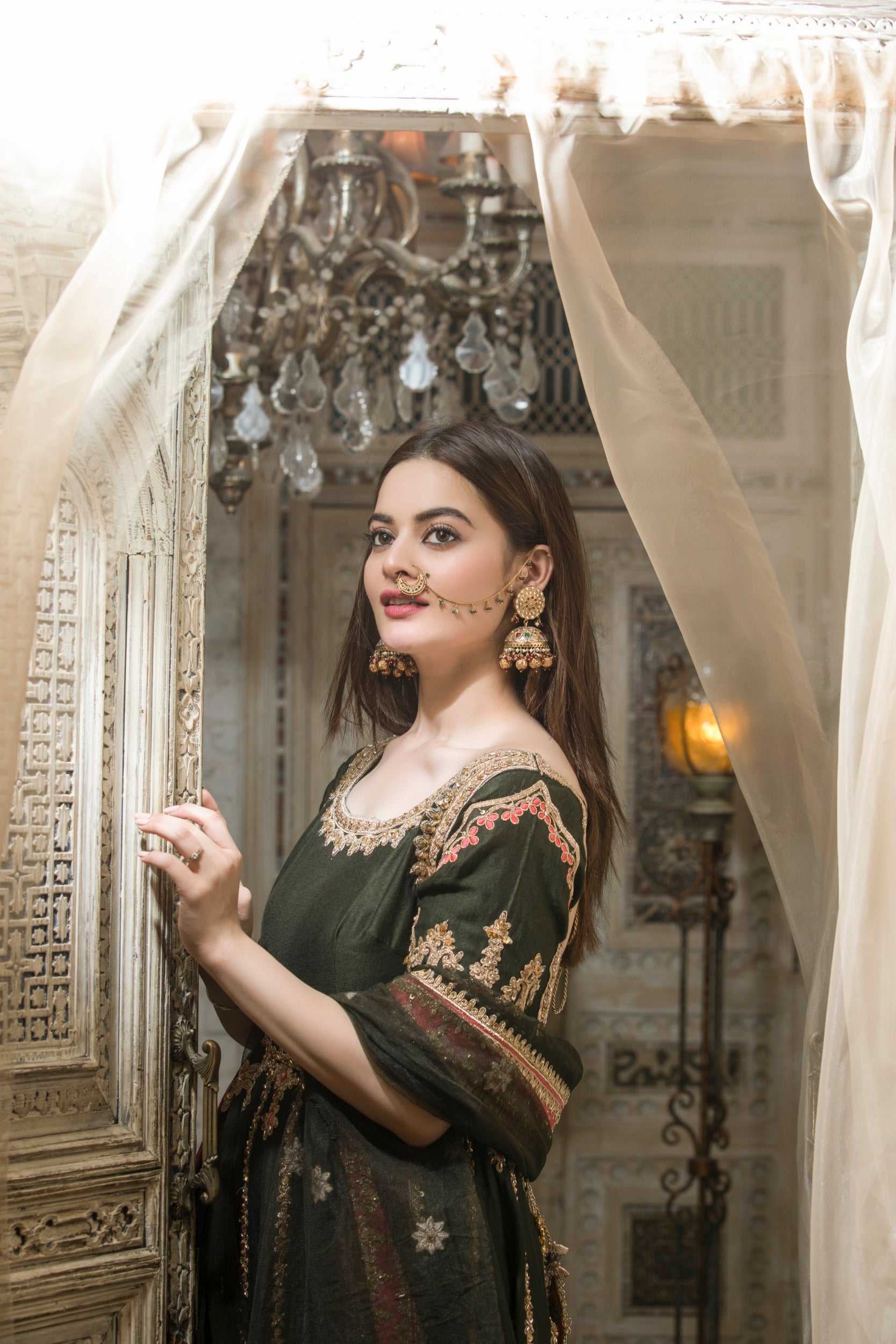 Pakistani Deep Green Embroidered Silk-Blend Anarkali Dress (2-Piece) - Image 6