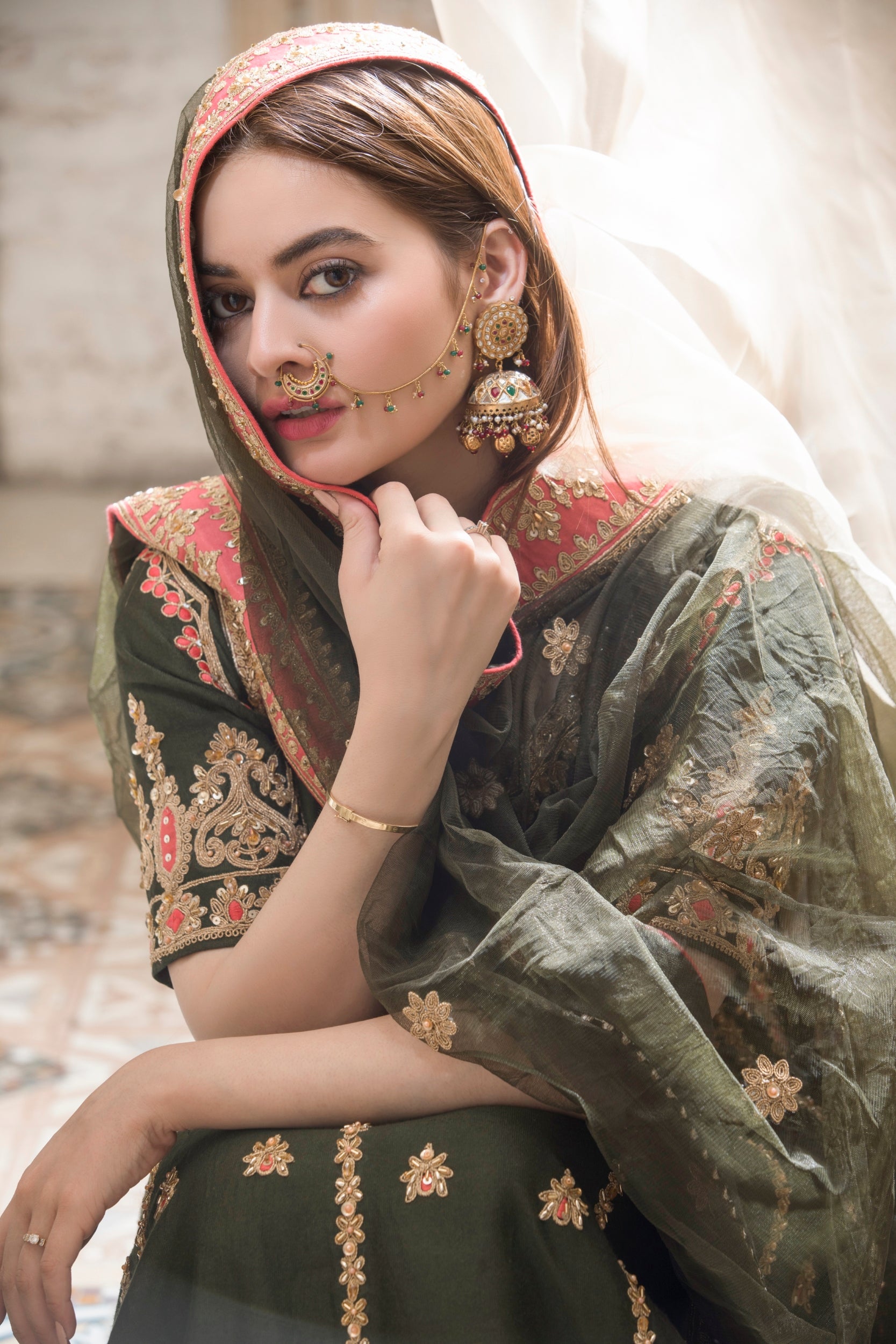 Pakistani Deep Green Embroidered Silk-Blend Anarkali Dress (2-Piece) - Image 8