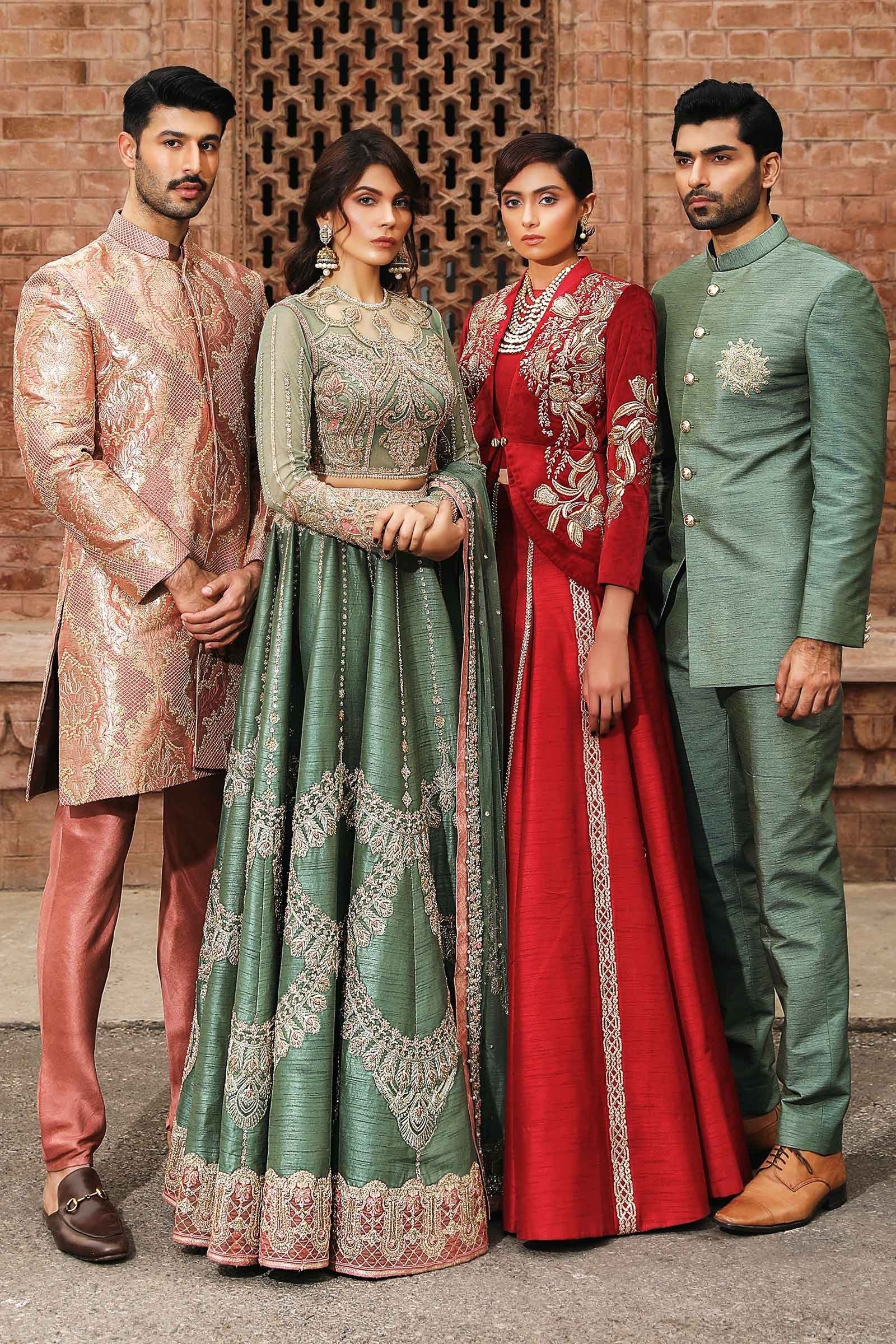 Pakistani Sage Green Embroidered Silk-Blend Anarkali Gown (1-Pc) - Image 1