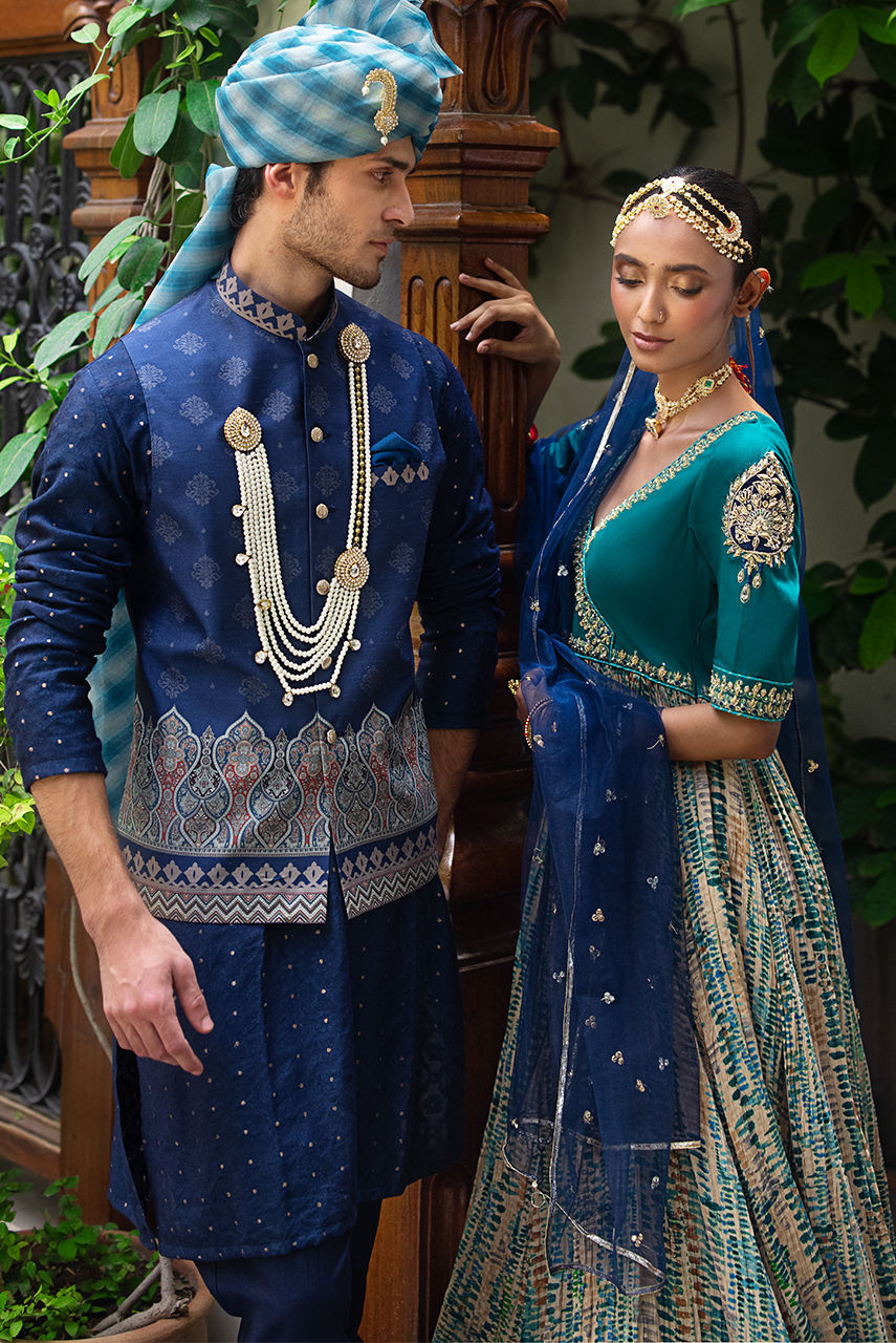 Teal Resham Zardozi Crushed Anarkali Dress (2-Piece) - Image 6