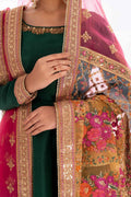 Bottle Green Zardozi Silk Anarkali Dress (3-Piece) - Image 2