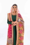 Bottle Green Zardozi Silk Anarkali Dress (3-Piece) - Image 3