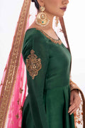 Bottle Green Zardozi Silk Anarkali Dress (3-Piece) - Image 5